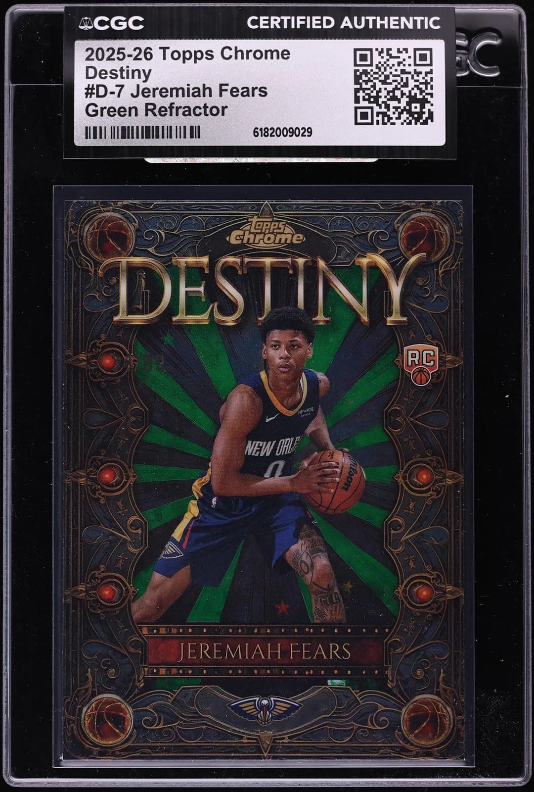 2025-26 Topps Chrome Destiny Green Refractor Jeremiah Fears exact clean certified front
