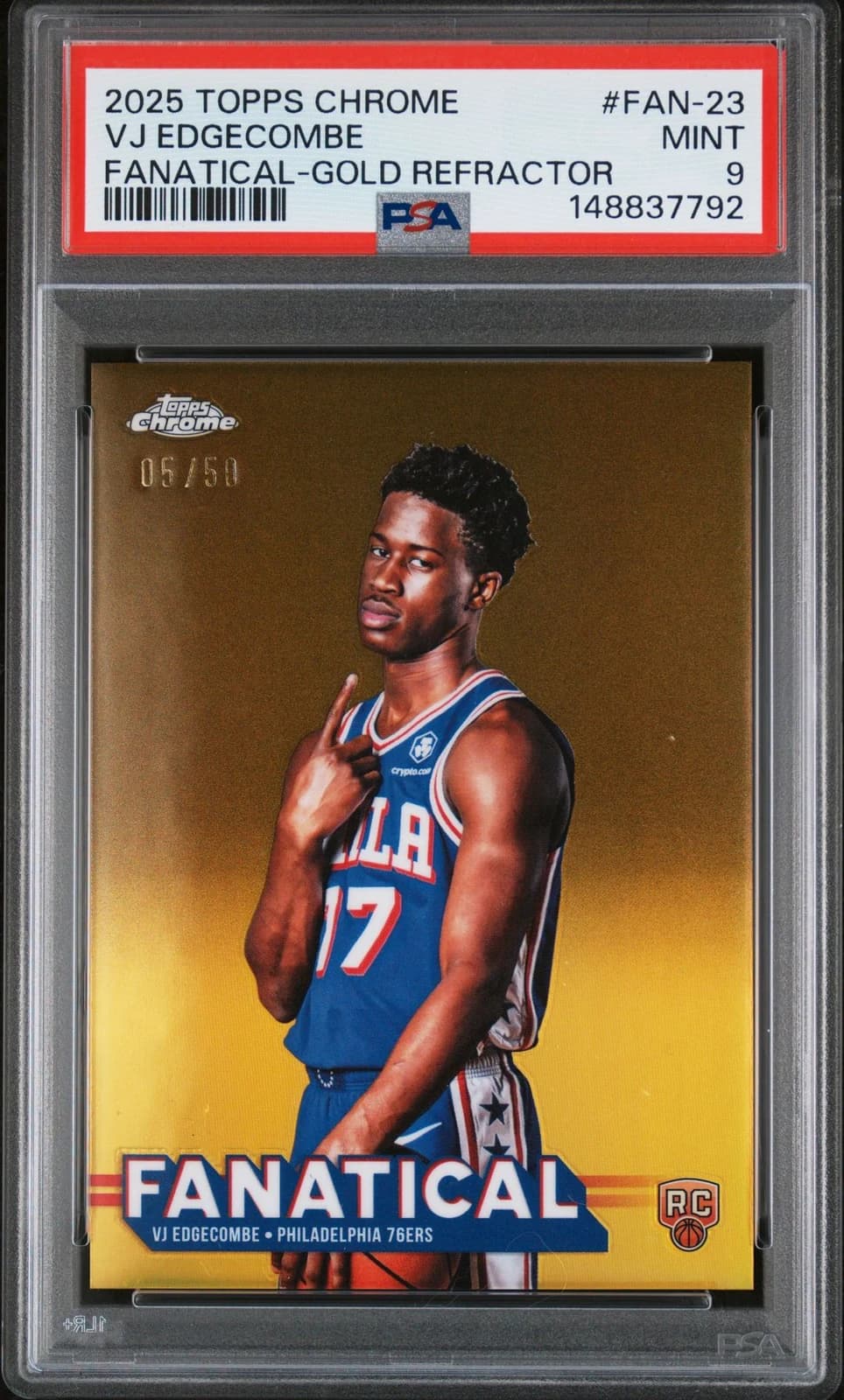 2025-26 Topps Chrome Fanatical Gold Refractor VJ Edgecombe #FAN-23 exact clean example scan
