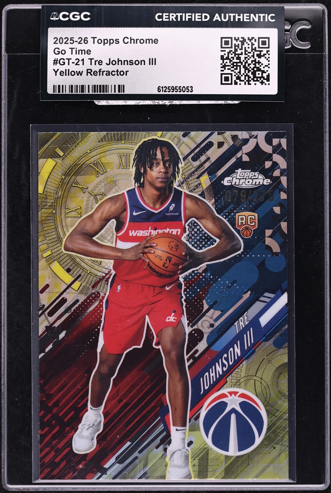 2025-26 Topps Chrome Go Time Yellow Refractor Tre Johnson III exact clean certified front