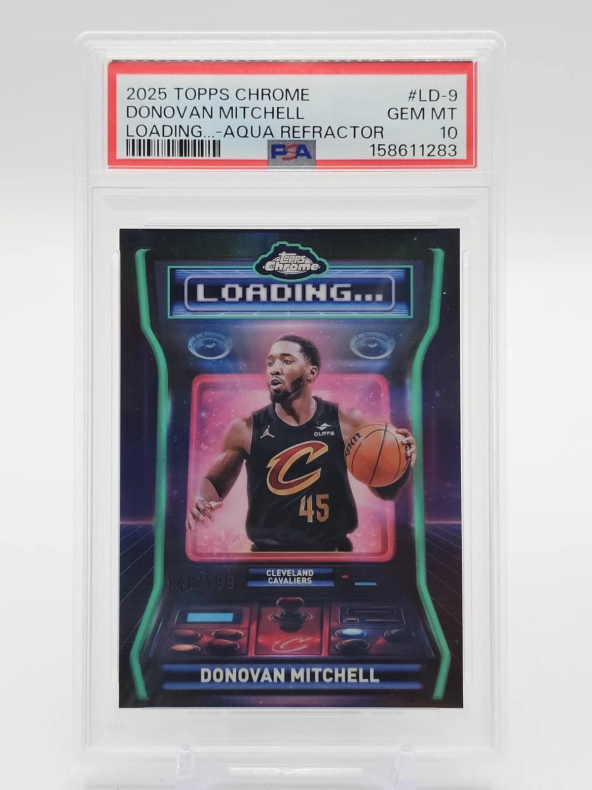 2025-26 Topps Chrome Loading Aqua Refractor Donovan Mitchell exact clean example scan