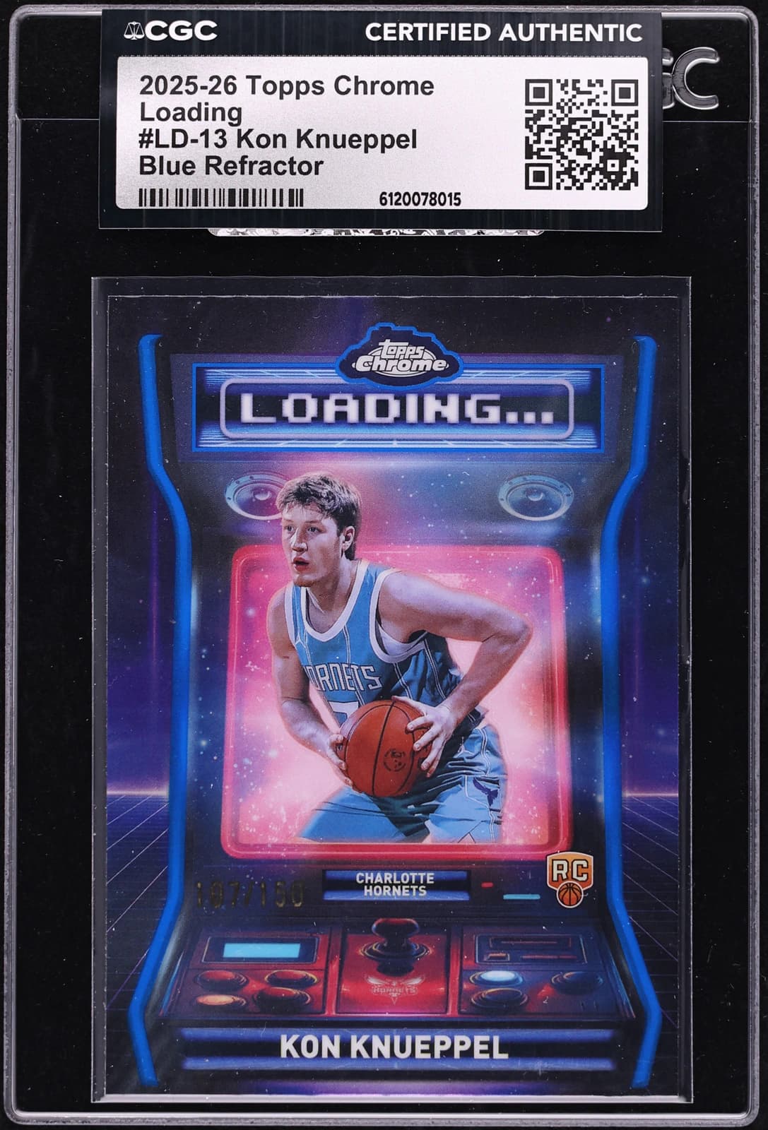 2025-26 Topps Chrome Loading Blue Refractor Kon Knueppel exact clean certified front
