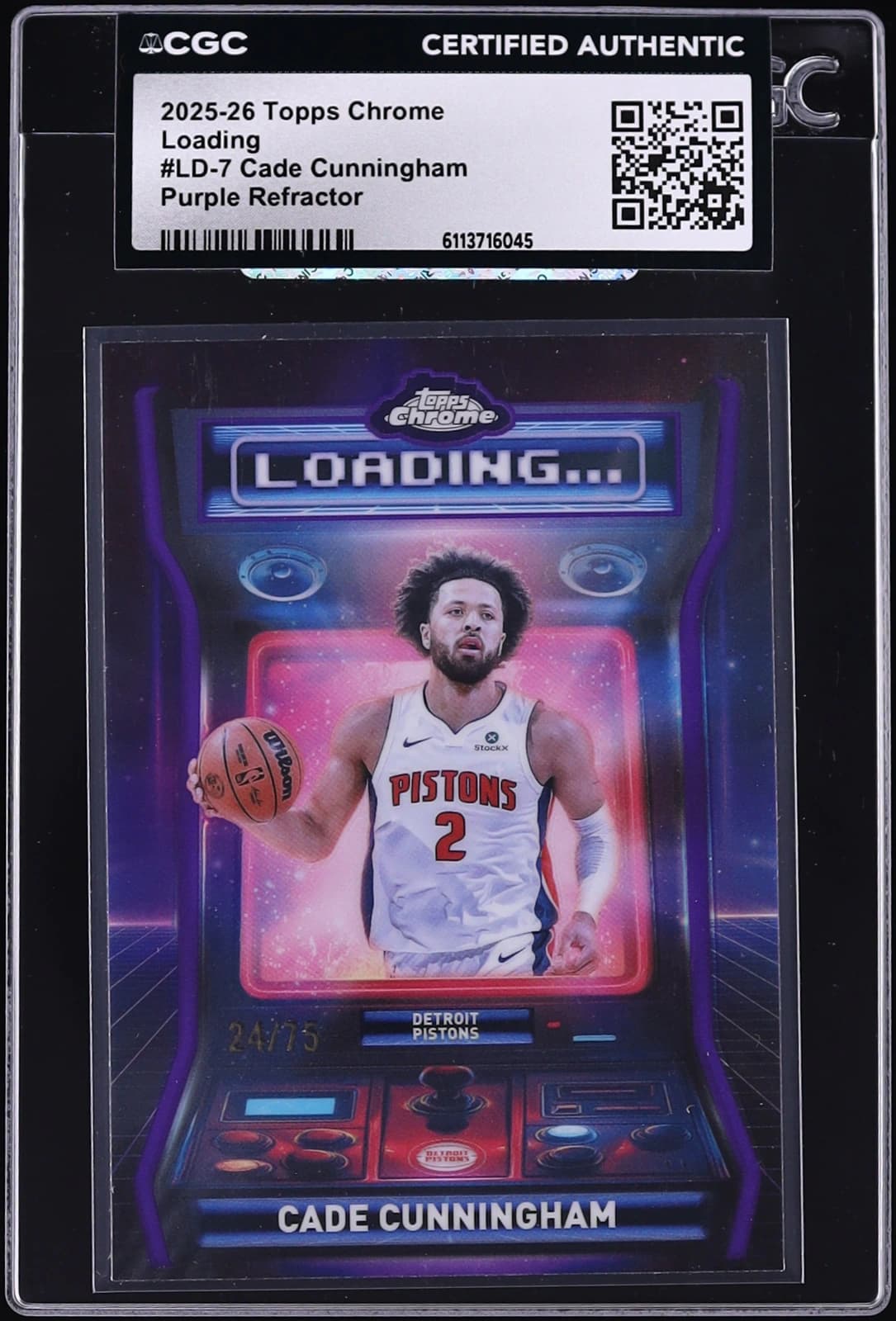 2025-26 Topps Chrome Loading Purple Refractor Cade Cunningham exact clean certified front