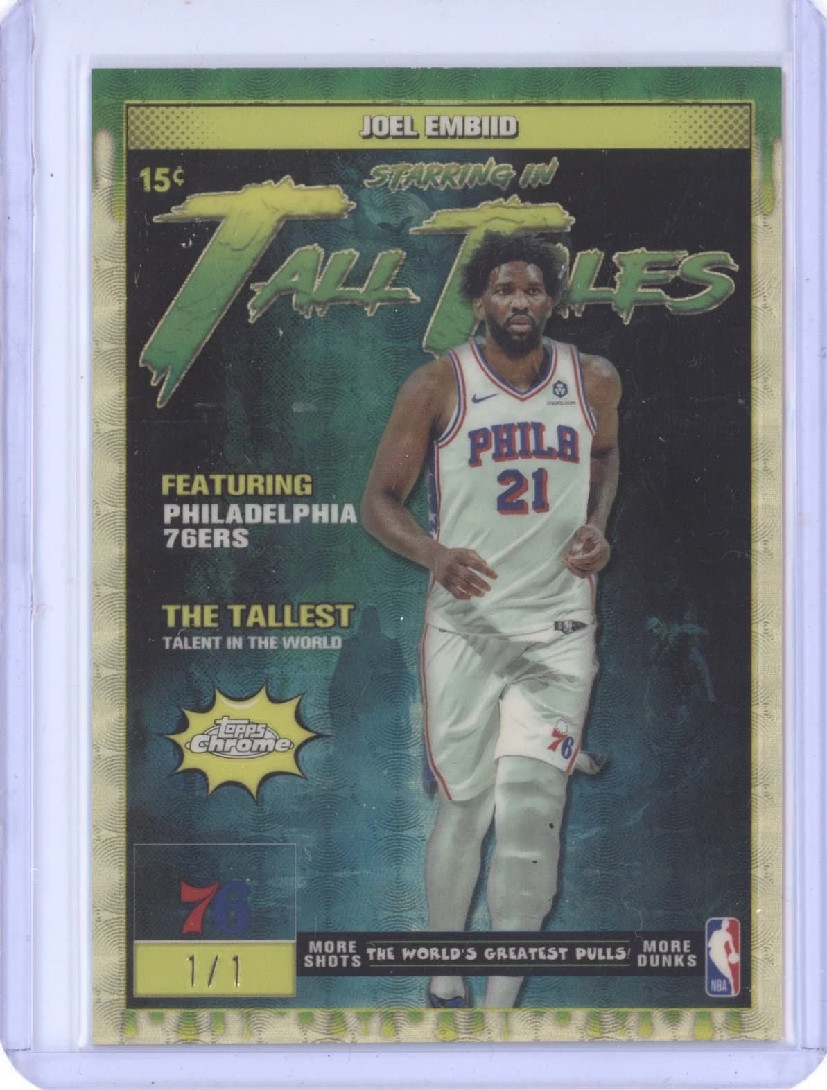 2025-26 Topps Chrome Tall Tales SuperFractor Joel Embiid #TT-3 exact clean example scan