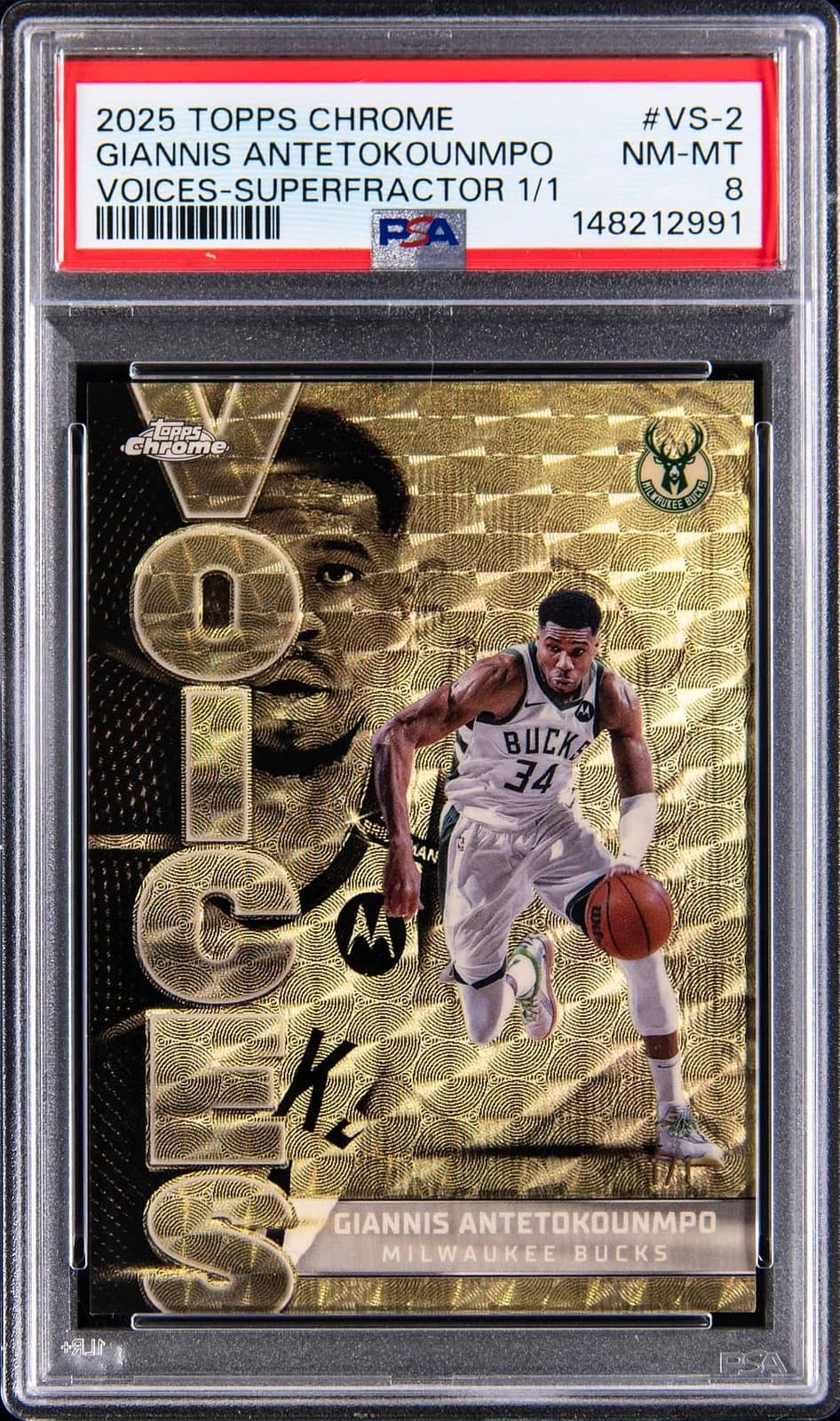 2025-26 Topps Chrome Voices SuperFractor Giannis Antetokounmpo #VS-2 exact clean example scan