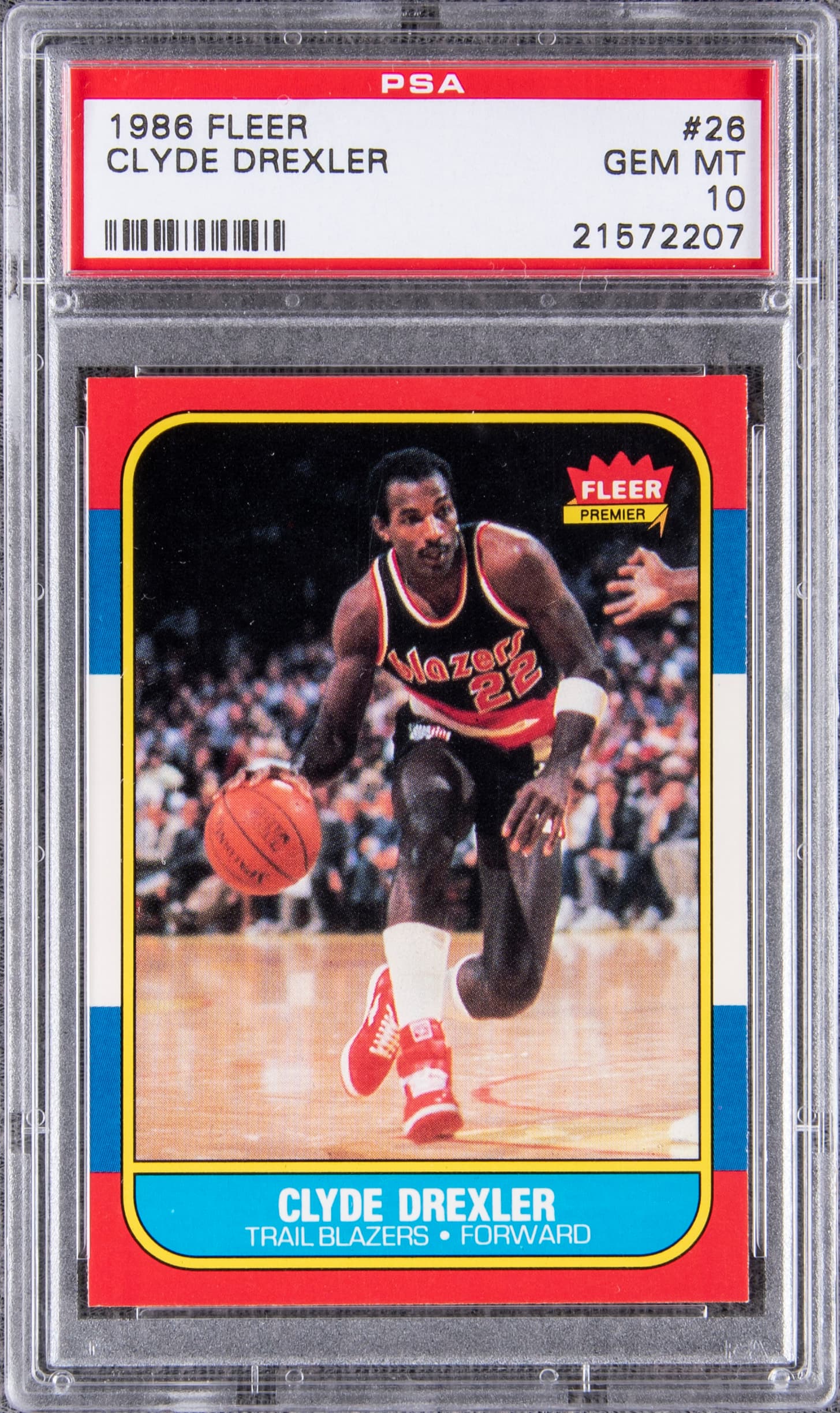 Clyde Drexler 1986-87 Fleer Clyde Drexler Rookie #26 basketball card