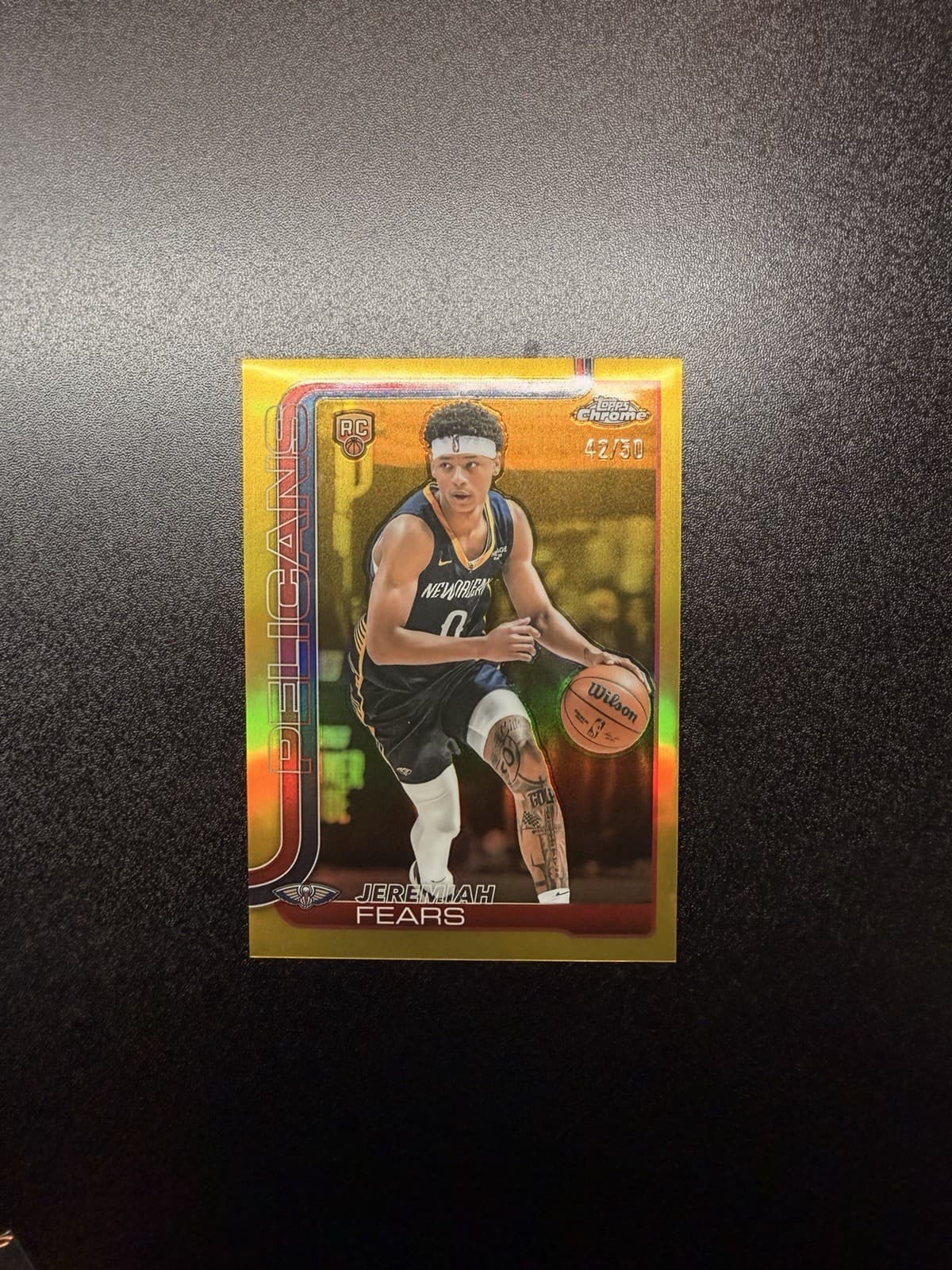 Jeremiah Fears 2025-26 Topps Chrome True Gold Refractor Rookie #257 numbered to 50 basketball card