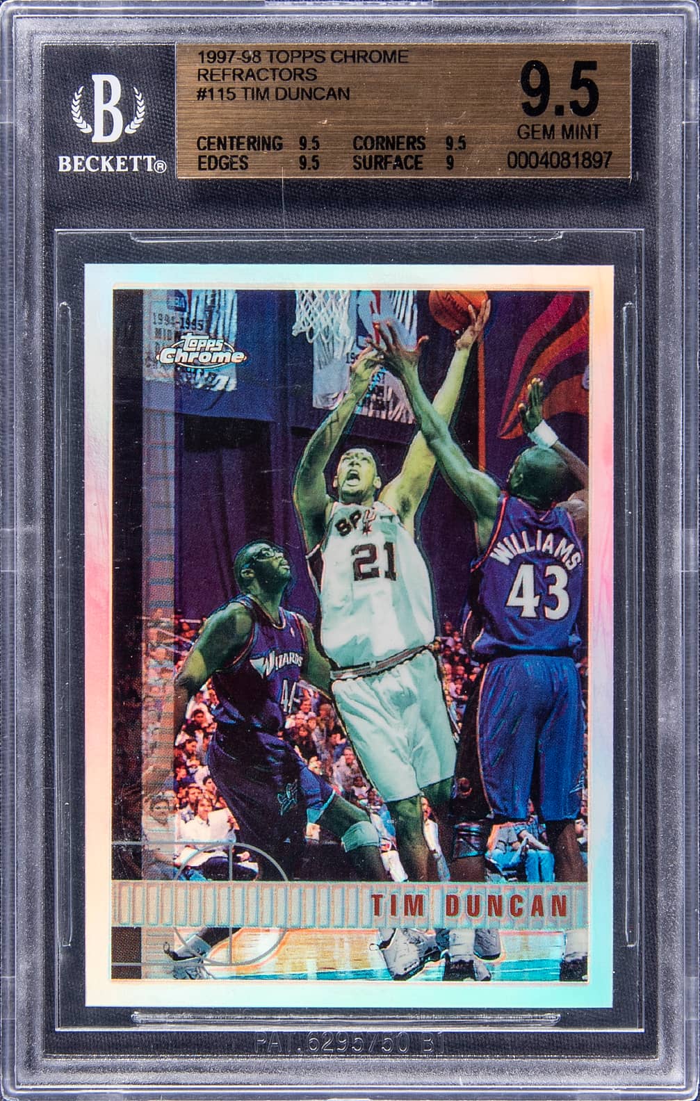 Tim Duncan 1997-98 Topps Chrome Tim Duncan Rookie #115 basketball card