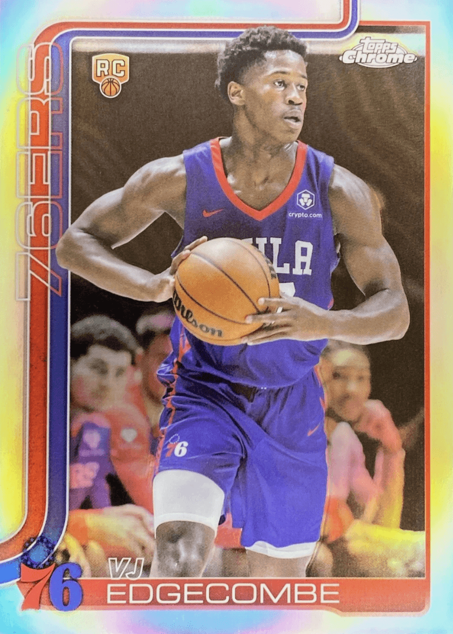 VJ Edgecombe 2025-26 Topps Chrome VJ Edgecombe Refractor Rookie basketball card
