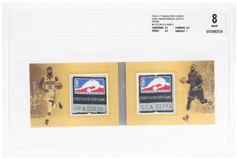 2016-17 Panini Preferred Dual Memorabilia Super Prime #9 Paul George / LeBron James 1/1 BGS 8