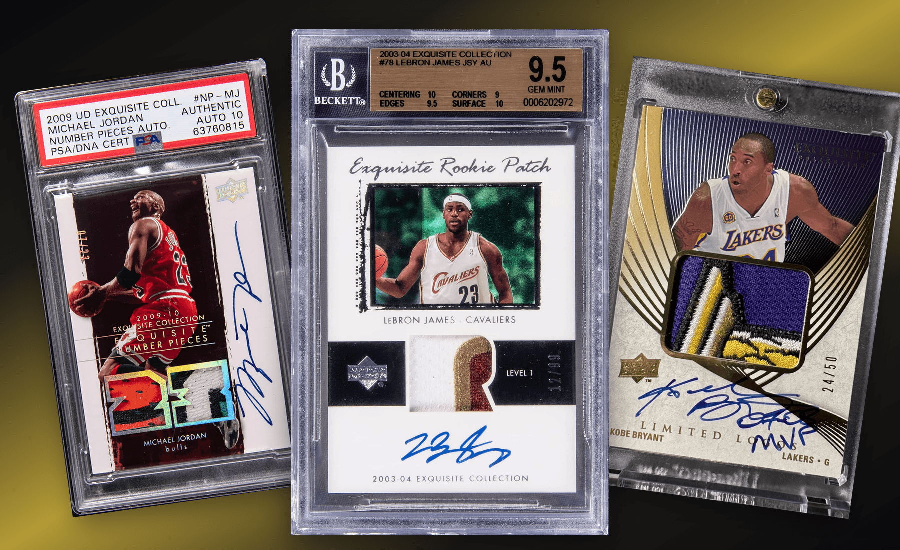 Michael Jordan, LeBron James, and Kobe Bryant premium basketball cards from the BCI set-ranking archive