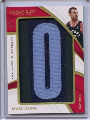 Representative image of a Marc Gasol nameplate patch card numbered to 5