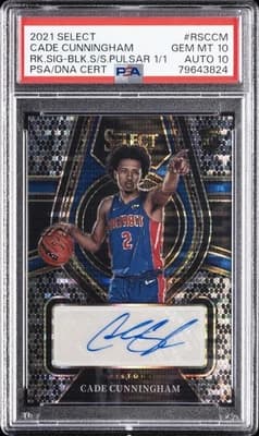 2021 PANINI SELECT ROOKIE SIGNATURES #RSCCM CADE CUNNINGHAM 1/1 PSA 10 AUTO 10 card image from Card Ladder