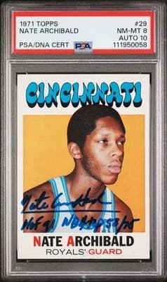 Nate Archibald 1971 Topps #29 Nate Archibald auto signed inscribed RC card PSA DNA 8 10 card sale