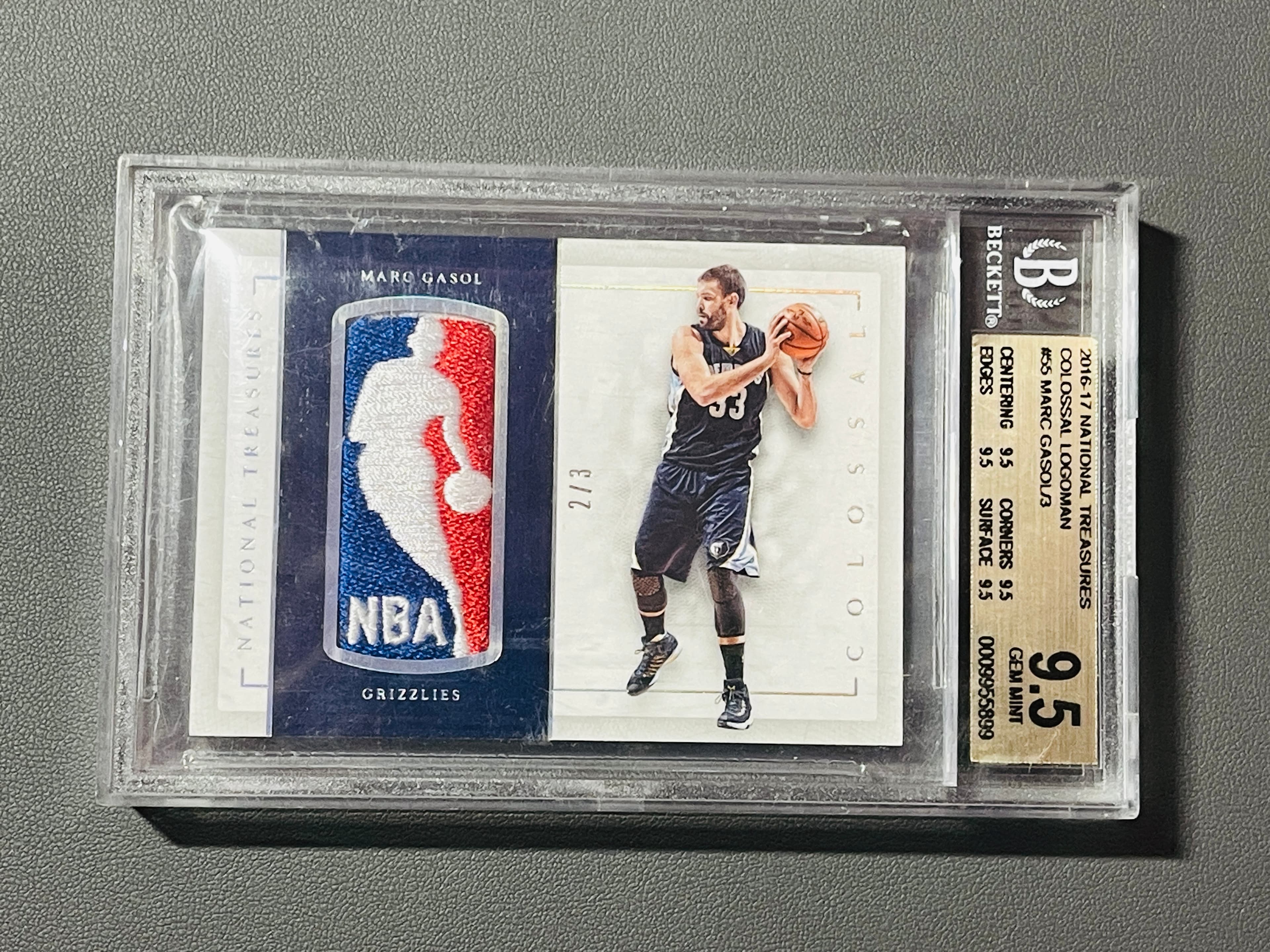 Marc Gasol 2016-17 Panini National Treasures Marc Gasol 【鲸鱼卡社】DKK 国宝 灰熊名宿 大加索尔 2/3编 GU刺绣logoman球衣切割 BGS9.5分金标评级 card sale