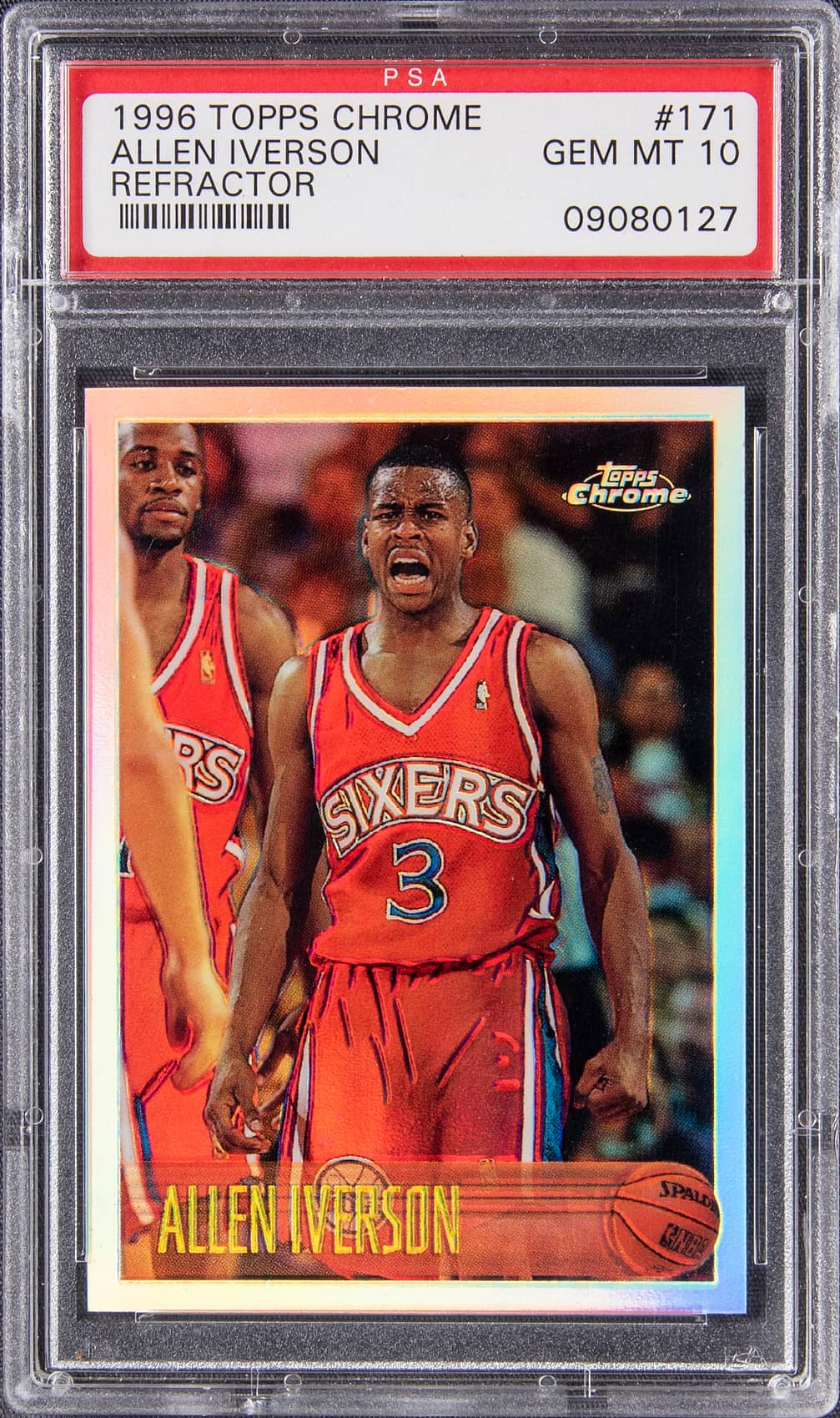 Allen Iverson 1996-97 Topps Chrome Allen Iverson Refractor Rookie #171 basketball card