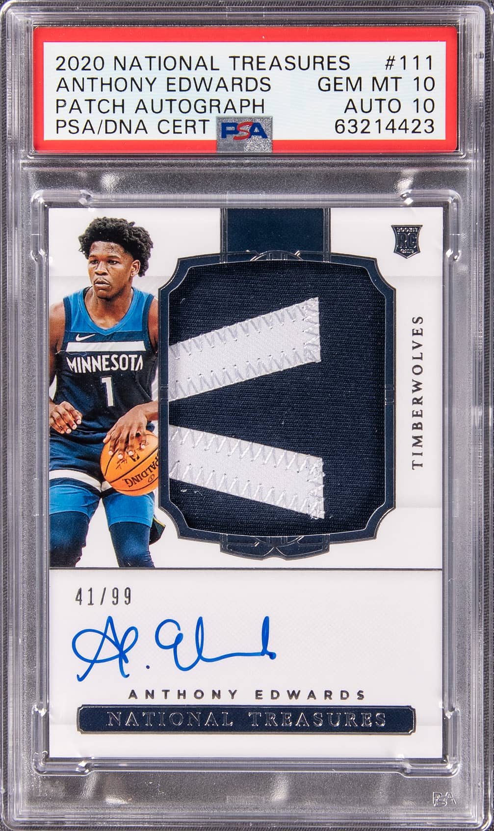 Anthony Edwards Anthony Edwards National Treasures Rookie Patch Autograph /99 basketball card