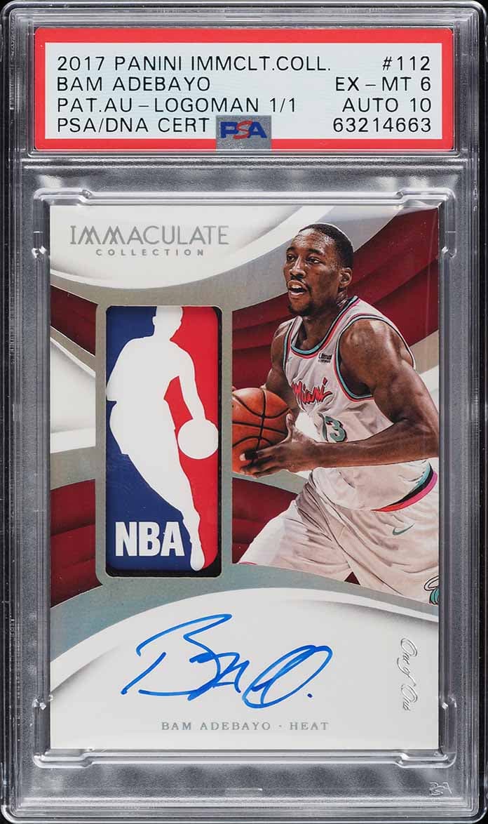 Bam Adebayo 2017 Immaculate Collection Bam Adebayo RC LOGOMAN PATCH AUTO DNA 10 1/1 PSA 6 true-scarcity centerpiece representative basketball card