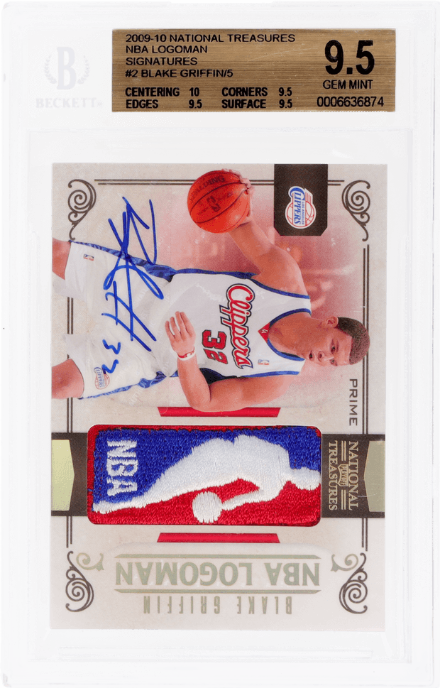 Blake Griffin 2009 Playoff National Treasures NBA Logoman Prime Signature Blake Griffin #2 /5 BGS 9.5 Auto 10 basketball card