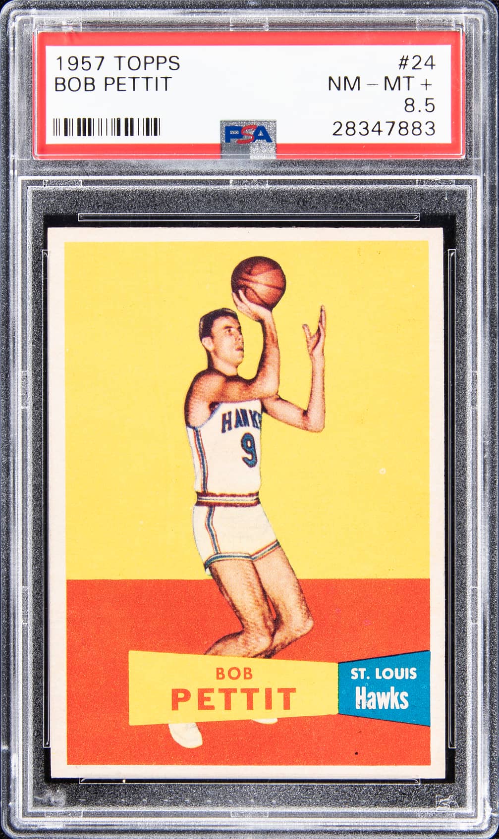 Bob Pettit 1957-58 Topps #24 Bob Pettit Rookie Card – PSA NM-MT+ 8.5 basketball card
