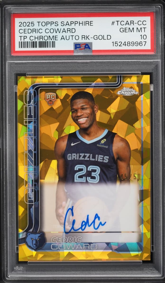 Cedric Coward 2025-26 Topps Chrome Sapphire Gold Rookie Autograph #TCAR-CC /50 basketball card