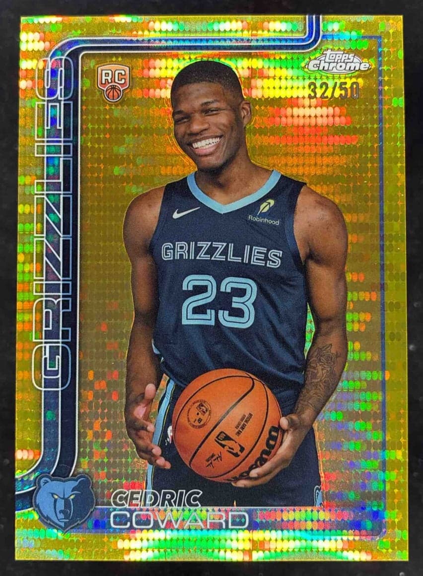 Cedric Coward 2025-26 Topps Chrome Pulsar Gold Refractor Rookie #261 /50 basketball card