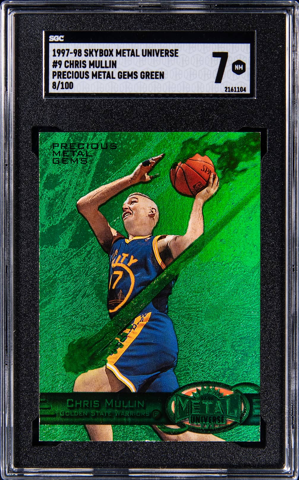 Chris Mullin 1997-98 SkyBox Metal Universe Precious Metal Gems (PMG) Green #9 Chris Mullin (#008/100) - SGC NM 7 - Pop 1 basketball card