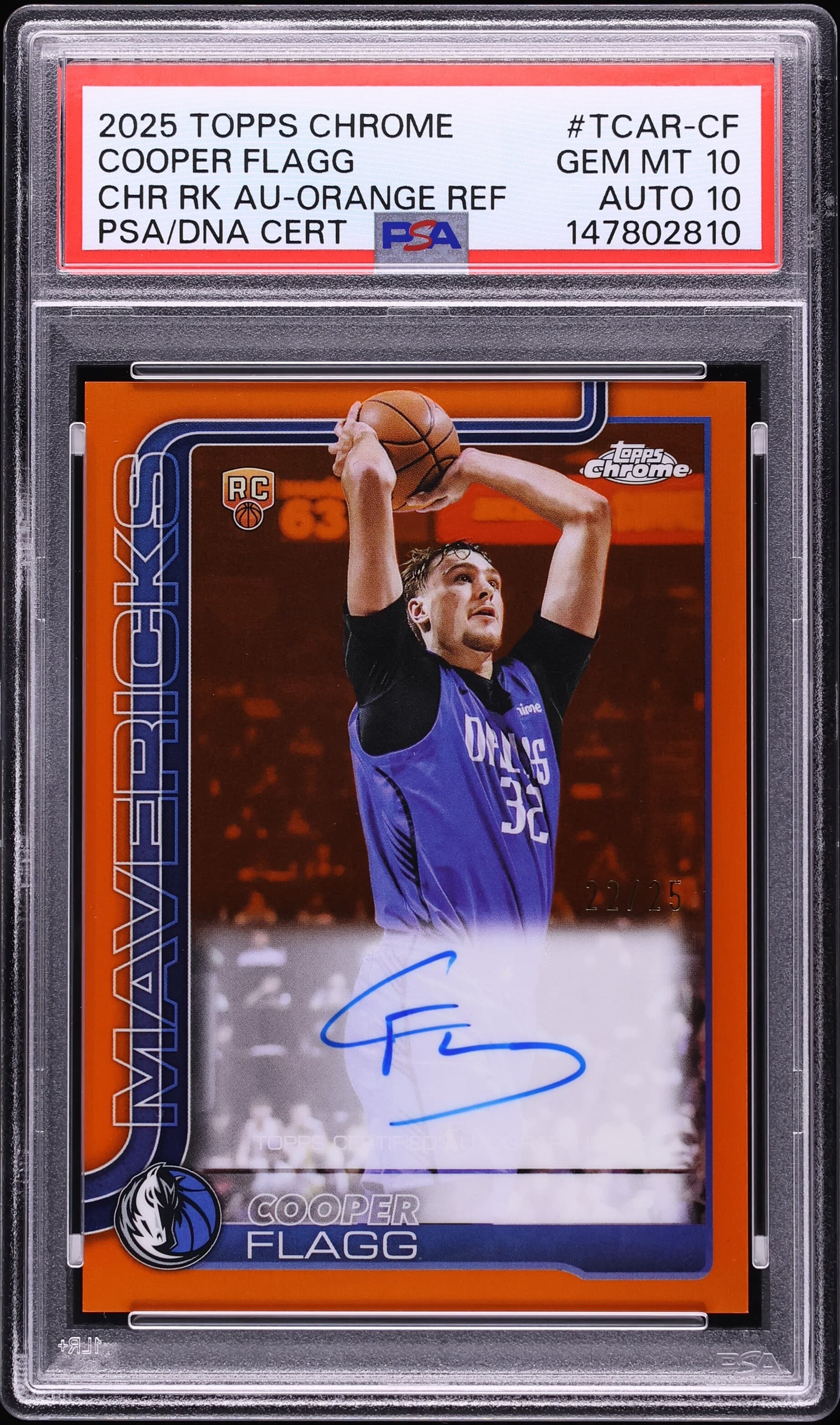 2025-26 Topps Chrome Rookie Autographs Orange Refractor #TCAR-CF Cooper Flagg /25 PSA 10 / Auto 10 basketball card