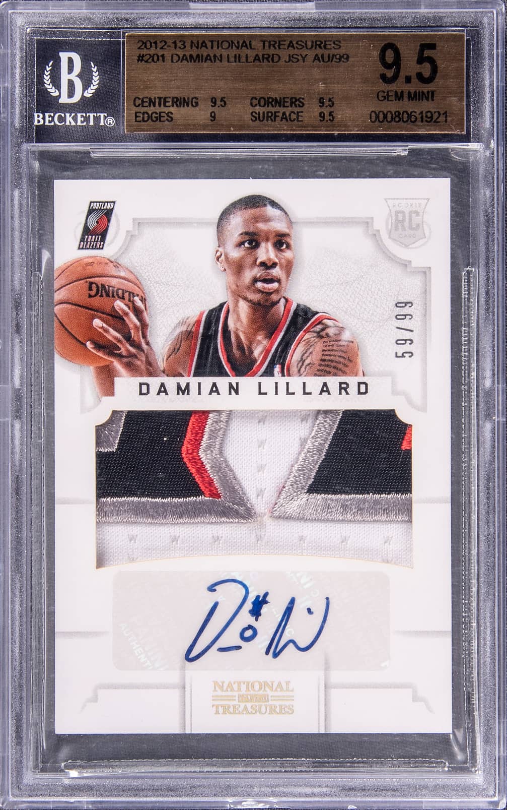 Damian Lillard Damian Lillard National Treasures Rookie Patch Autograph /99 basketball card