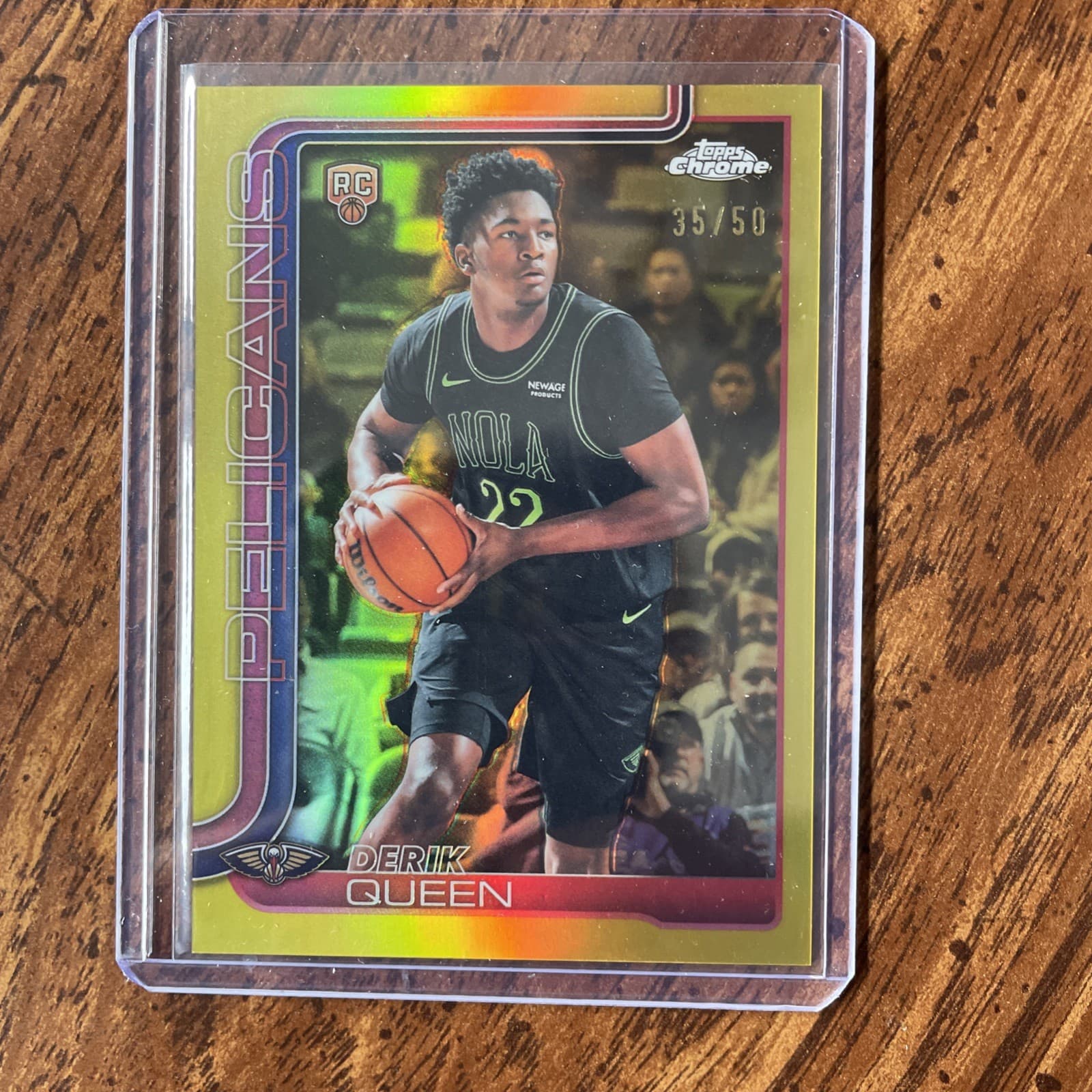 Derik Queen 2025-26 Topps Chrome True Gold Refractor Rookie #263 numbered to 50 basketball card