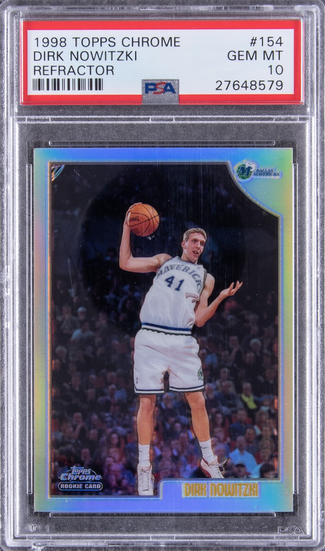 Dirk Nowitzki 1998-99 Topps Chrome Dirk Nowitzki Refractor Rookie #154 basketball card