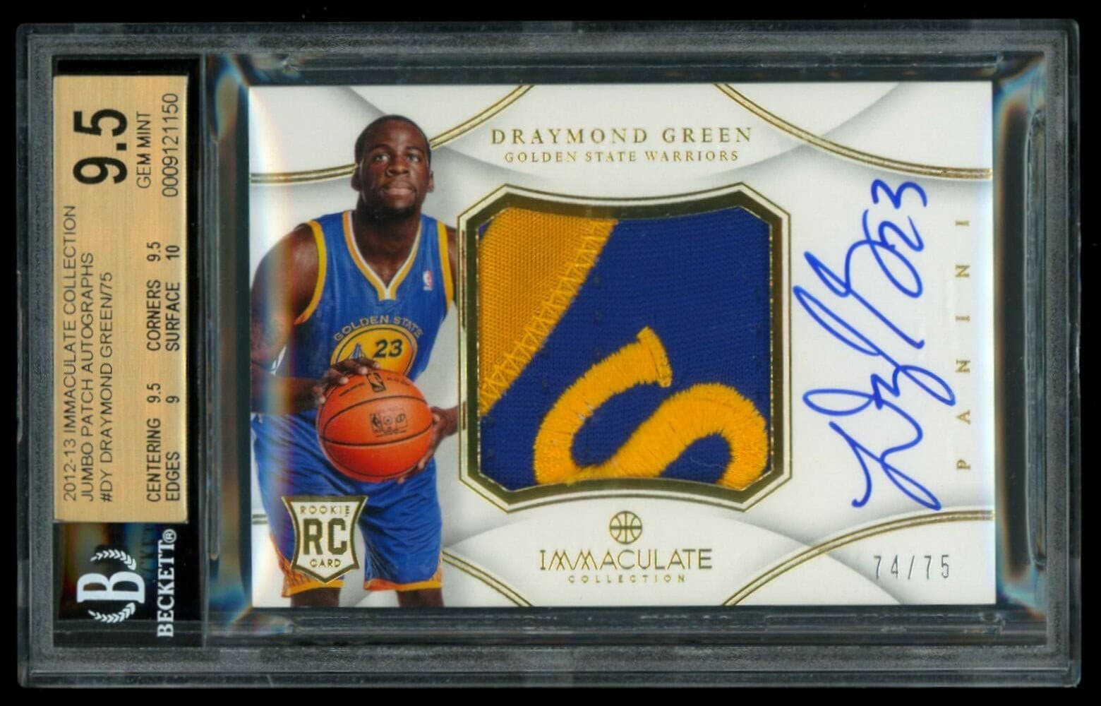 Draymond Green 2012-13 Immaculate /75 Jumbo ROOKIE PATCH AUTO RPA Draymond Green BGS 9.5 / 10 premium autograph or memorabilia representative basketball card