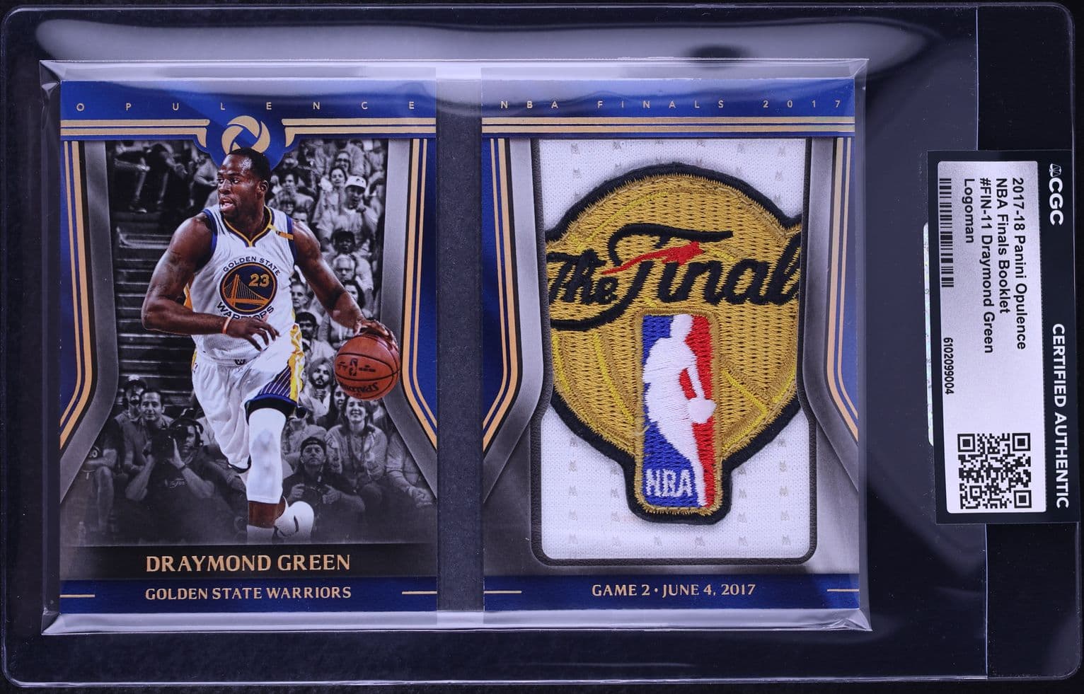 Draymond Green 2017 Panini Opulence NBA Finals Booklet Draymond Green LOGOMAN PATCH 1/1 #FIN-11 CGC AUTH true-scarcity centerpiece representative basketball card