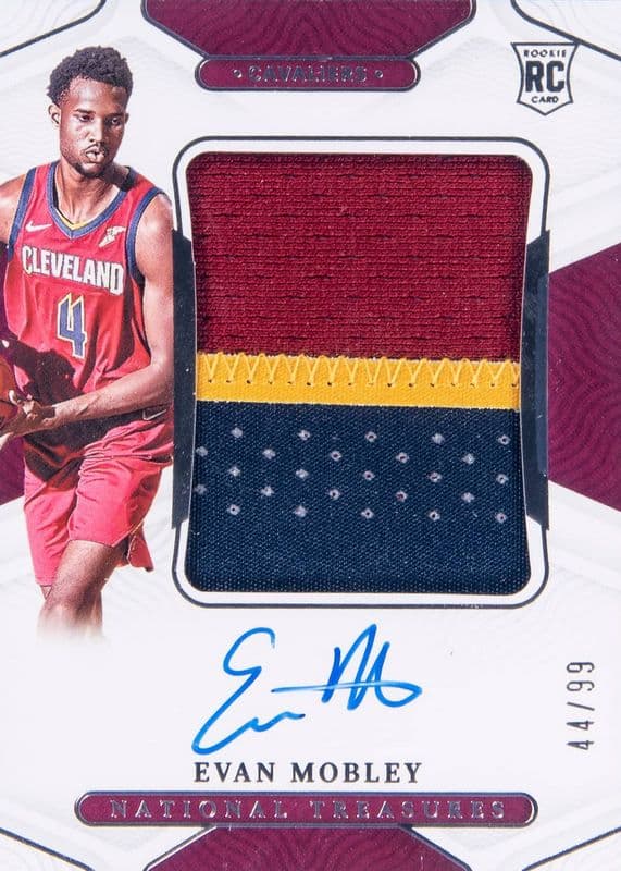 Evan Mobley 2021-22 National Treasures Rookie Patch Autograph #147 numbered to 99 basketball card