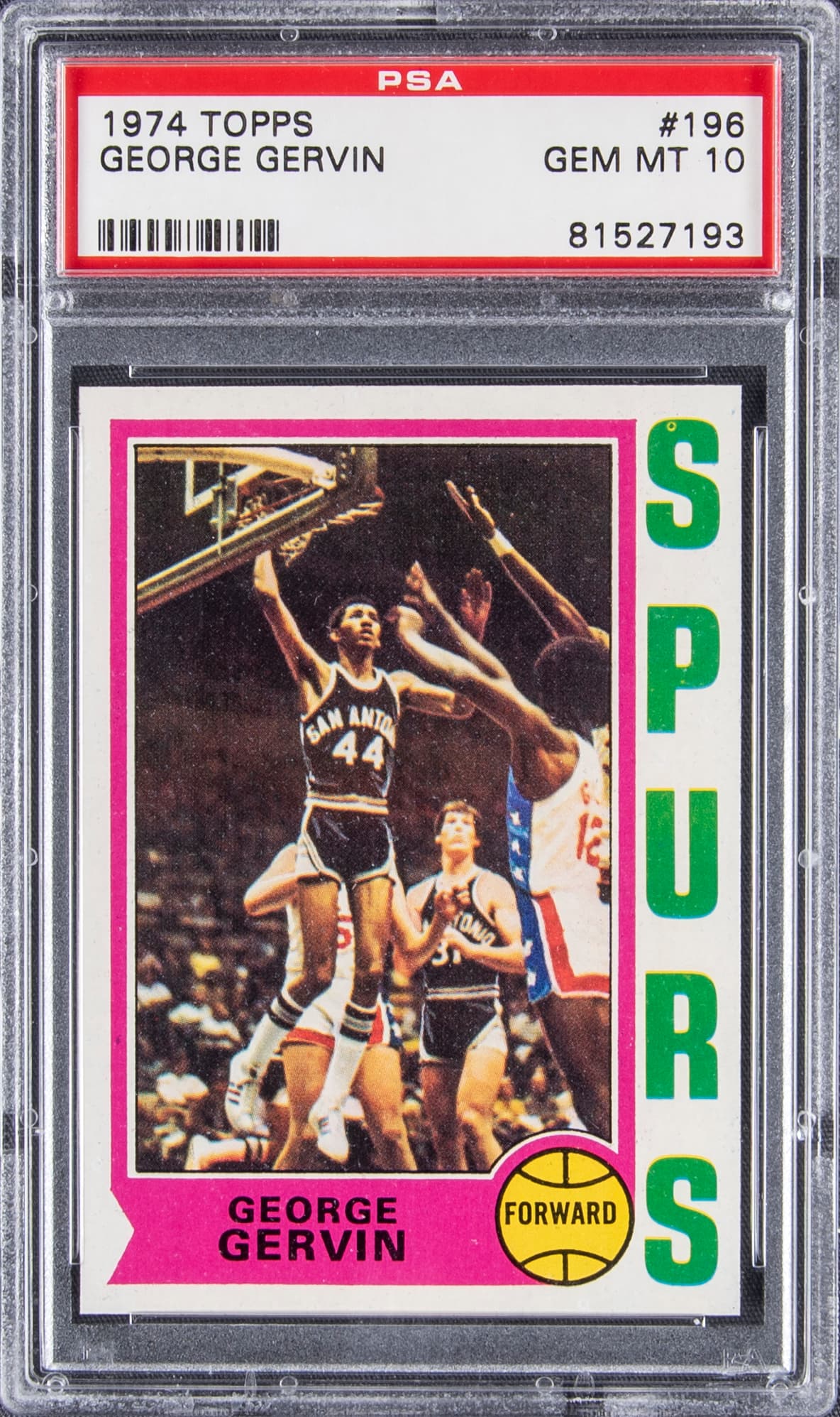 George Gervin 1974-75 Topps #196 George Gervin Rookie Card - PSA GEM MT 10 – POP 4! basketball card