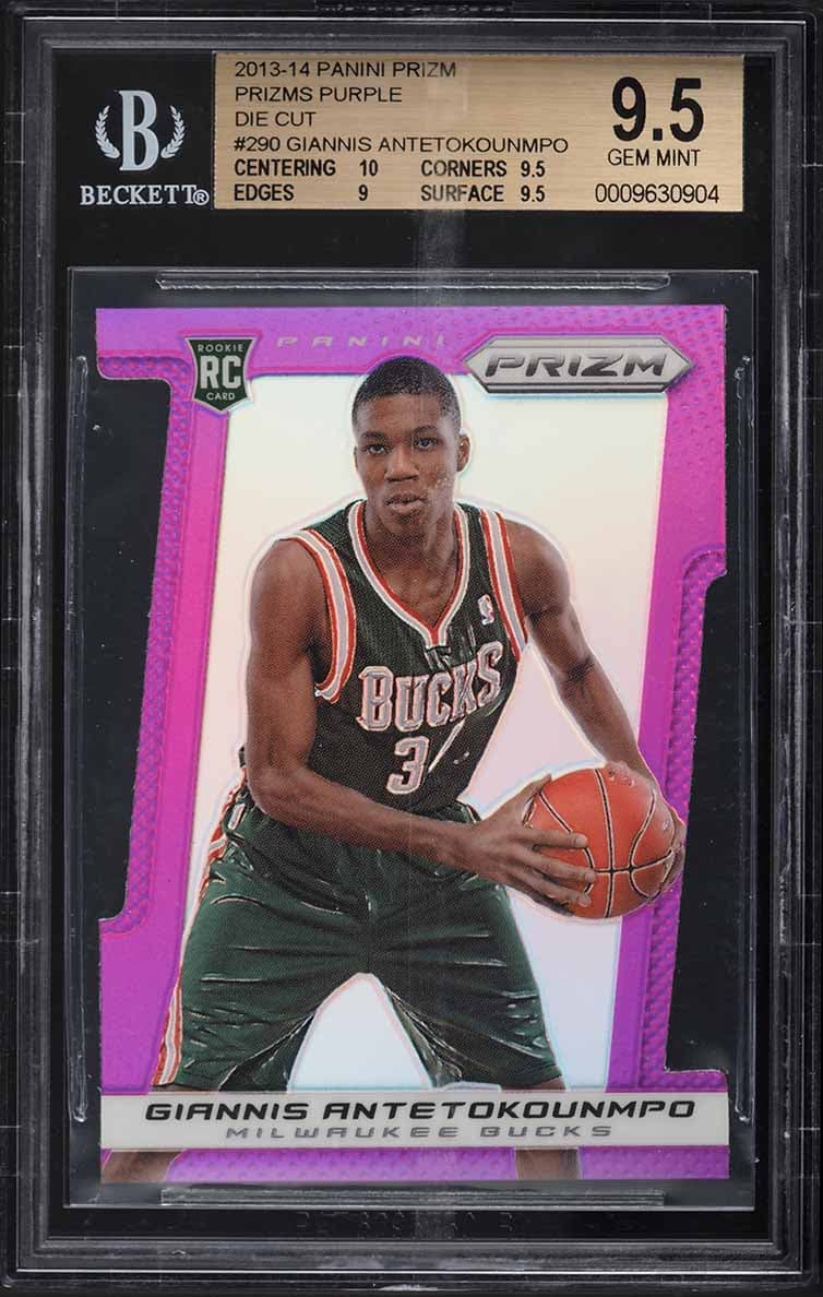 2013-14 Panini Prizm Purple Die-Cut Giannis Antetokounmpo Rookie #290 /49 basketball card