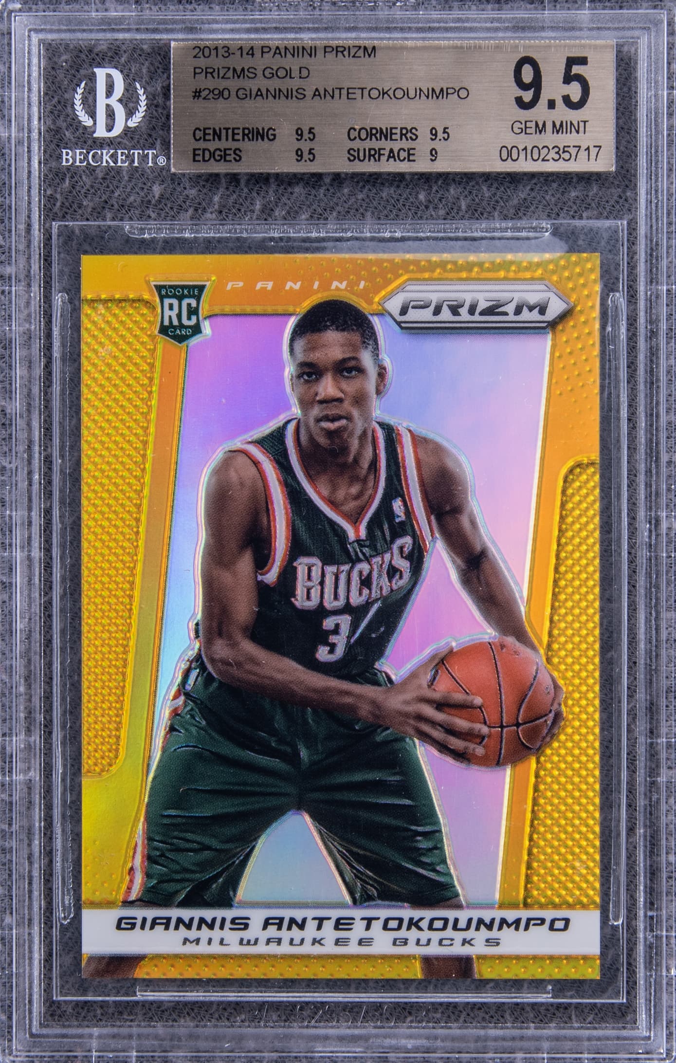 Giannis Antetokounmpo 2013-14 Panini Prizm Giannis Antetokounmpo Gold Prizm /10 Rookie #290 basketball card