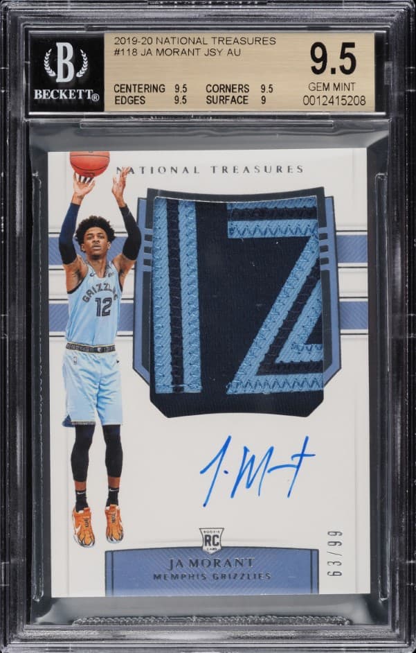 Ja Morant 2019 National Treasures Ja Morant ROOKIE PATCH AUTO /99 #118 BGS 9.5 GEM MINT premium autograph or memorabilia representative basketball card