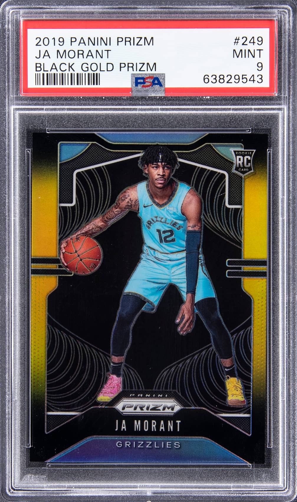 Ja Morant 2019-20 Panini Prizm Black Gold Prizm #249 Ja Morant Rookie Card (#2/5) - PSA MINT 9 scarce and iconic profile anchor basketball card