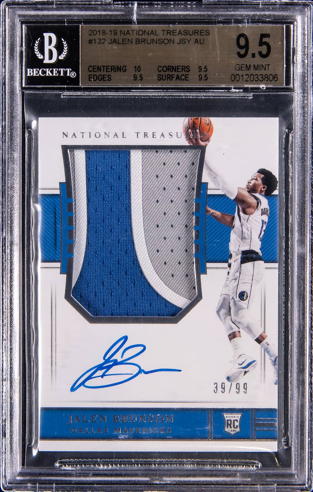 Jalen Brunson 2018-19 Panini National Treasures Rookie Patch Autograph /99 #132 BGS 9.5 basketball card