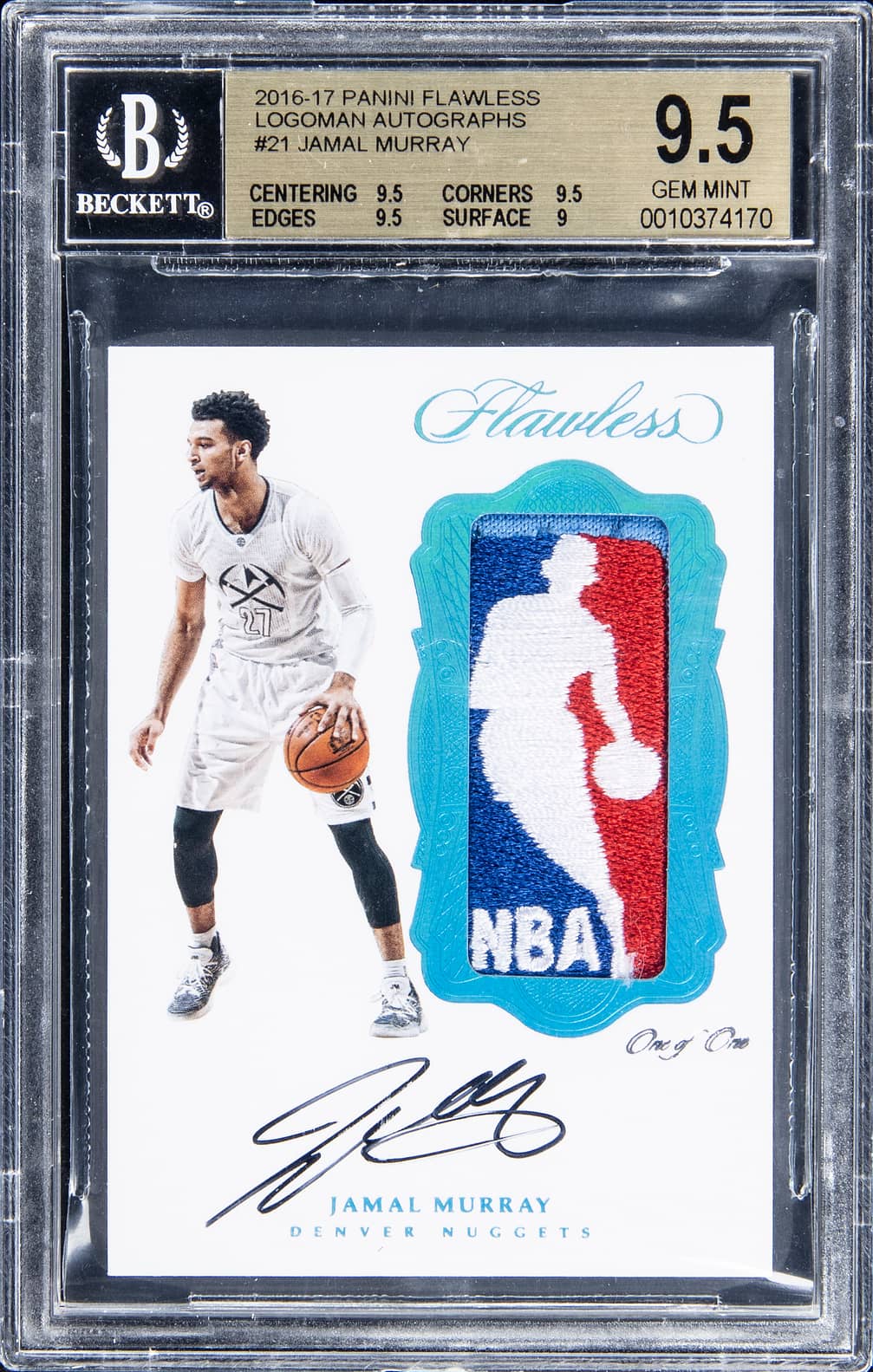 Jamal Murray 2016-17 Panini Flawless Logoman Autographs #LA-JM Jamal Murray Signed Patch Rookie Card (#1/1) - BGS GEM MINT 9.5 premium autograph or memorabilia representative basketball card