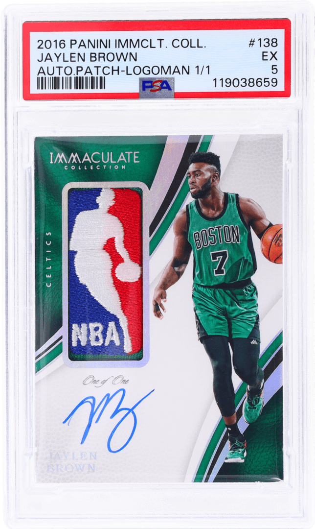 Jaylen Brown 2016 Panini Immaculate Collection Rookie Autograph Patch Logoman Jaylen Brown #138 PSA 5 /1 premium autograph or memorabilia representative basketball card