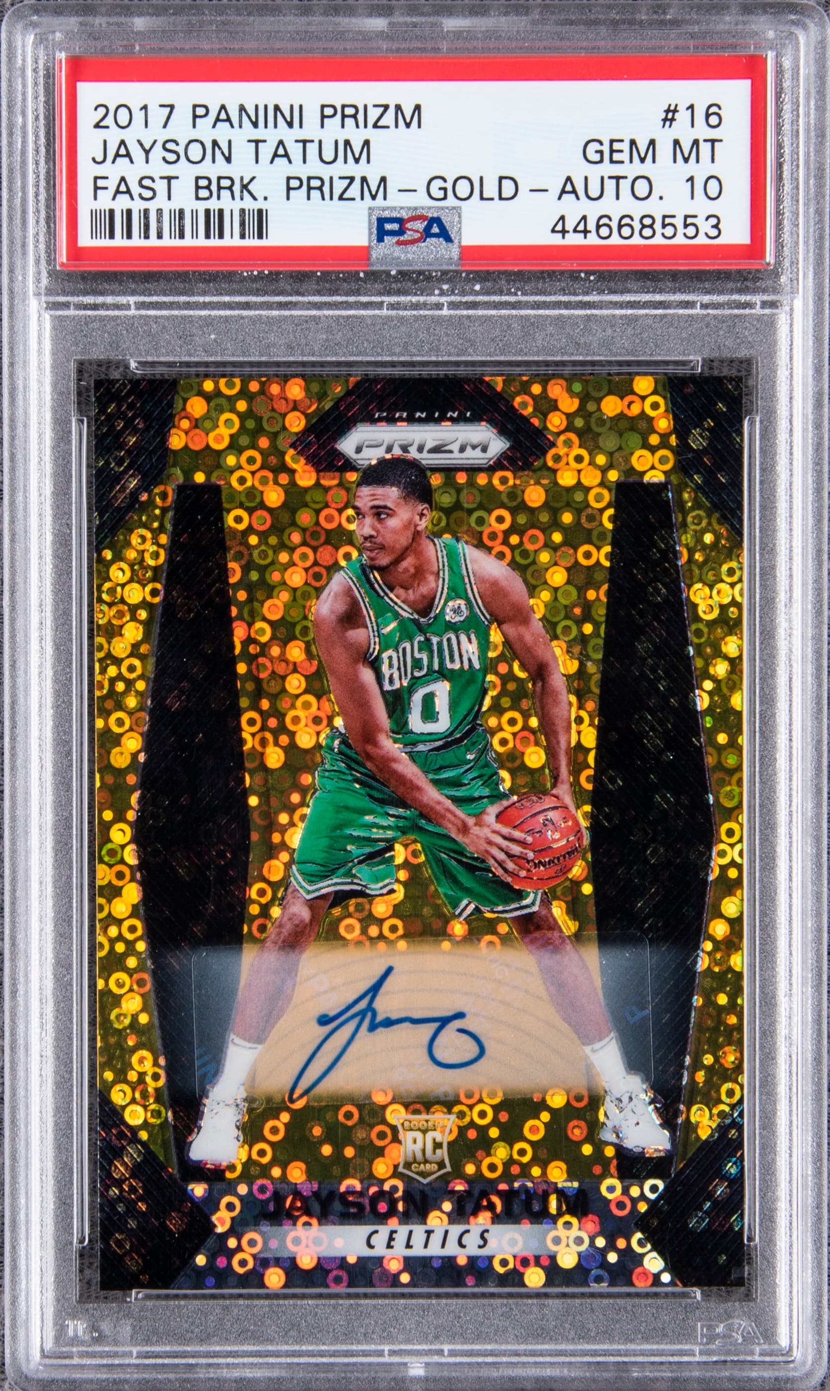 Jayson Tatum 2017-18 Panini Prizm Jayson Tatum Gold Prizm /10 Rookie #16 basketball card