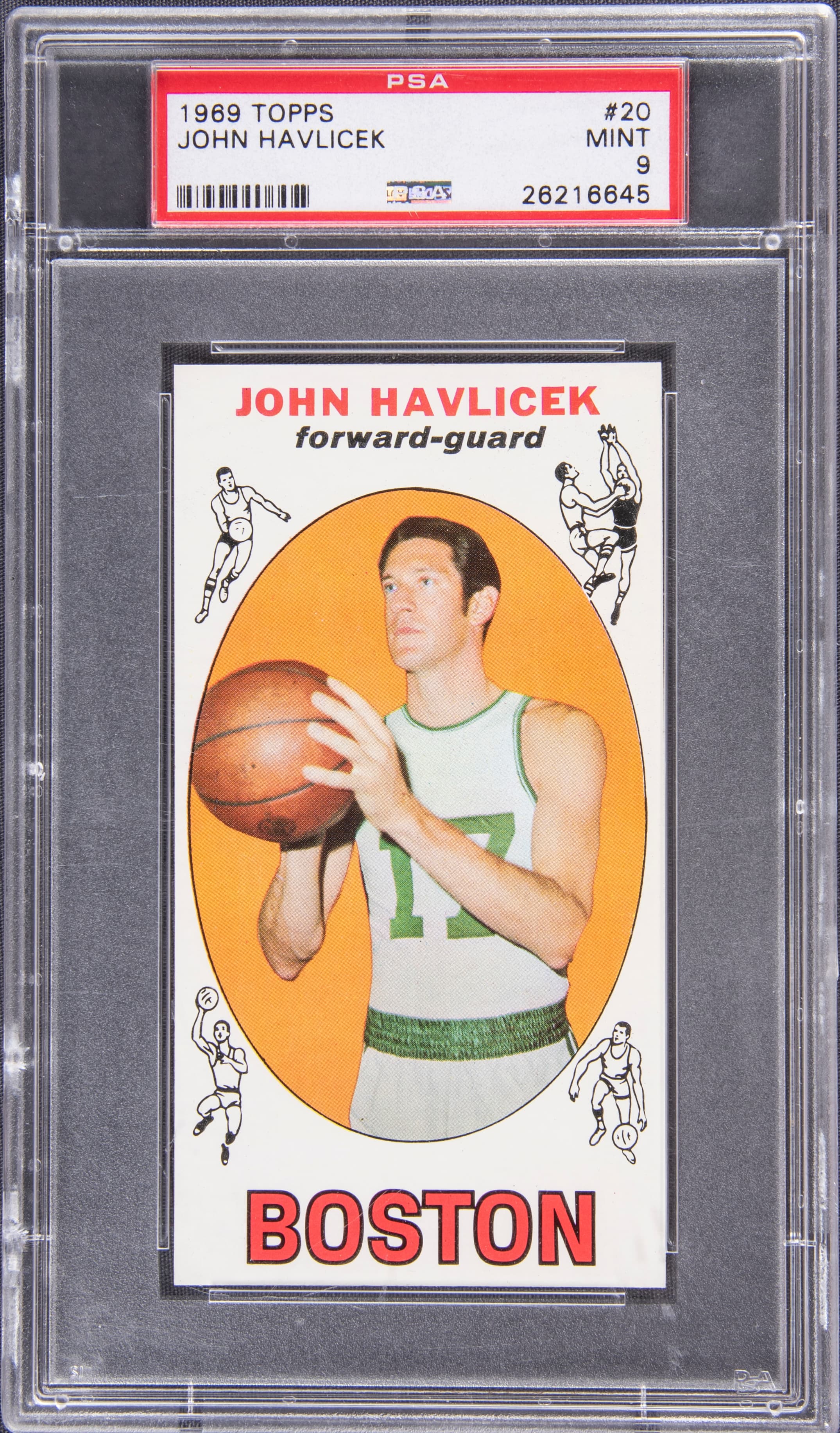 John Havlicek 1969-70 Topps #20 John Havlicek Rookie Card - PSA MINT 9 basketball card