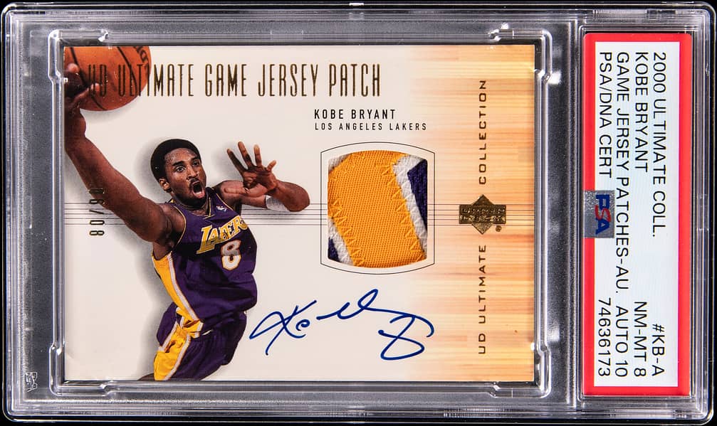 2000-01 Upper Deck Ultimate Collection Game Jersey Patch Autograph Kobe Bryant #KB-A /8 basketball card