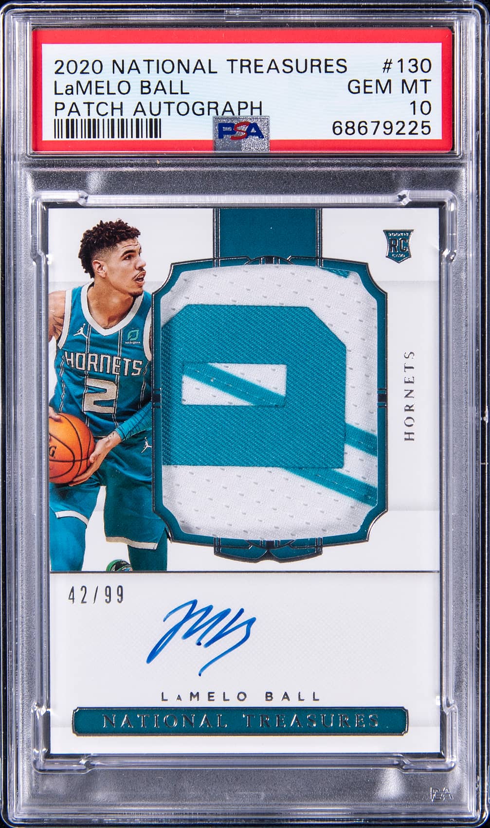 LaMelo Ball 2020-21 National Treasures Rookie Patch Autograph numbered to 99 basketball card