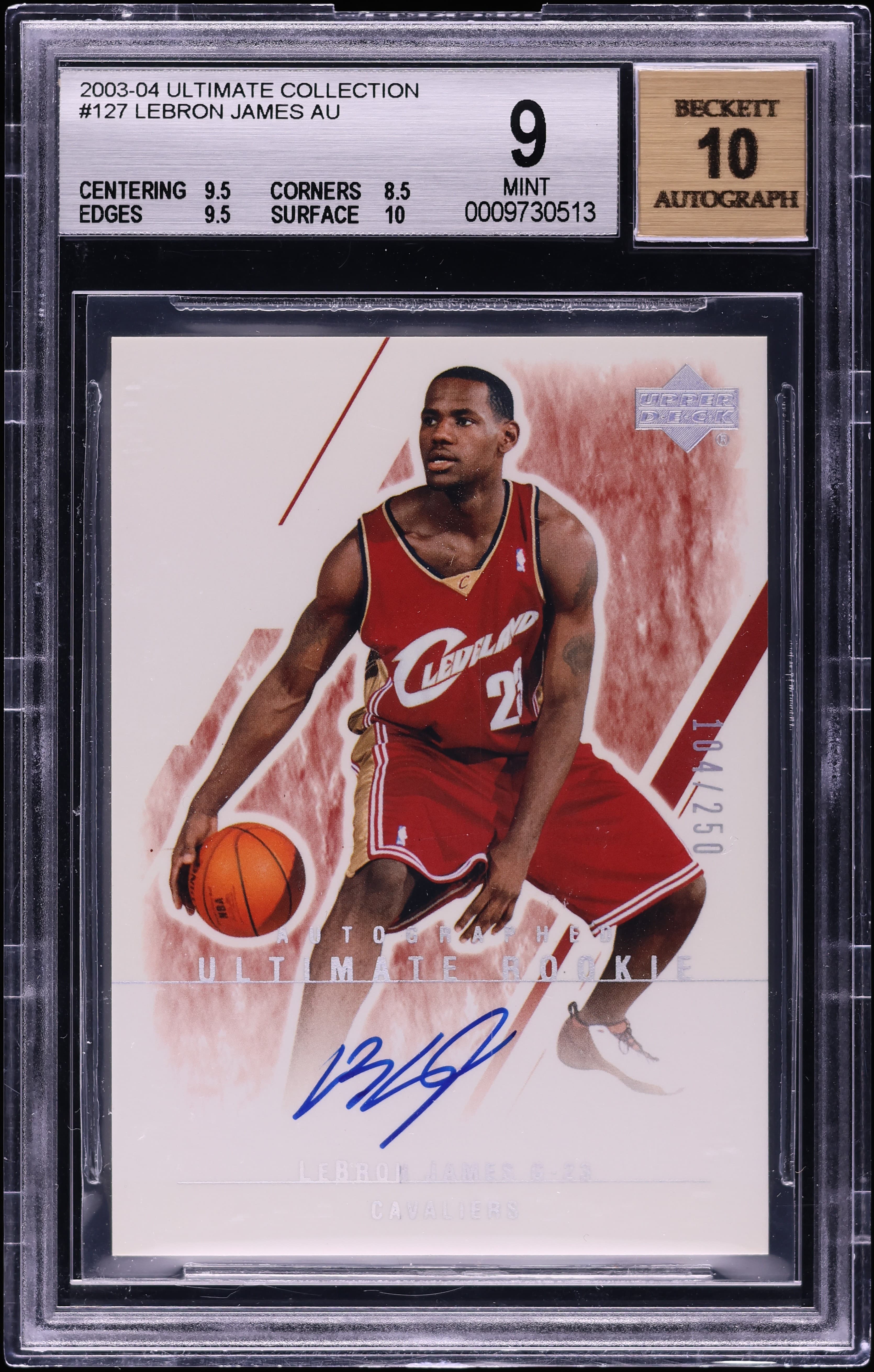 2003-04 Ultimate Collection LeBron James Rookie Auto #127 /250 BGS 9 basketball card
