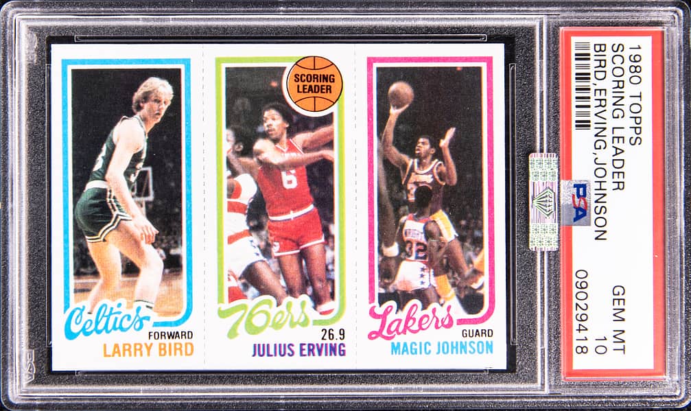 Magic Johnson 1980-81 Topps Larry Bird Magic Johnson Julius Erving Rookie basketball card