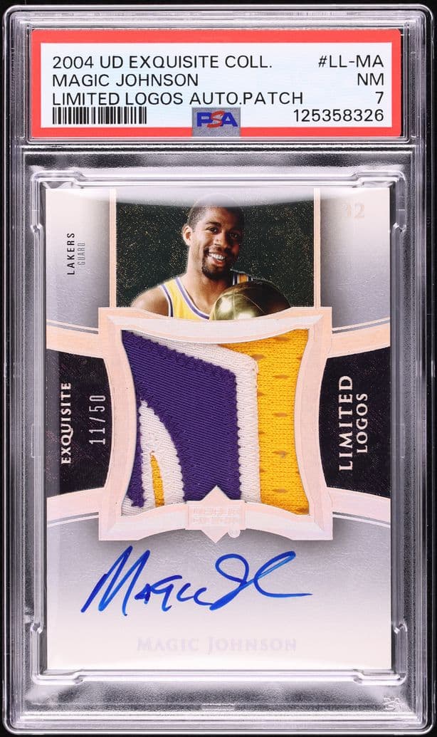 Magic Johnson 2004-05 Upper Deck Exquisite Collection Limited Logos Autograph Patch #LL-MA /50 basketball card