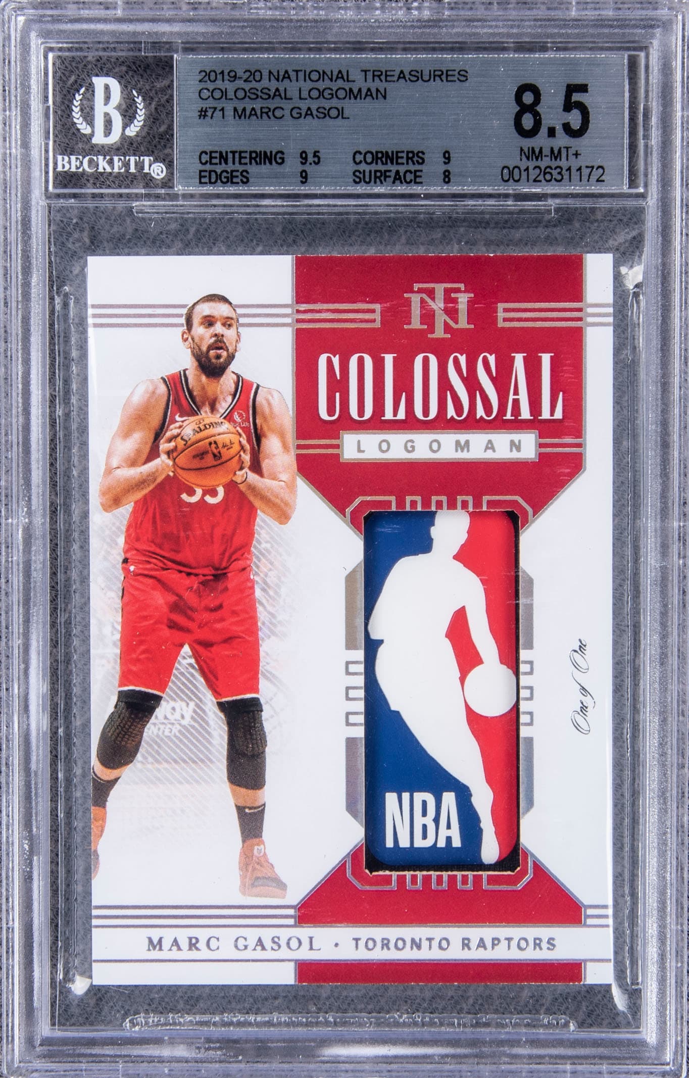 Marc Gasol 2019-20 Panini National Treasures #71 Marc Gasol Colossal Logoman (#1/1) - BGS NM-MT+ 8.5 basketball card