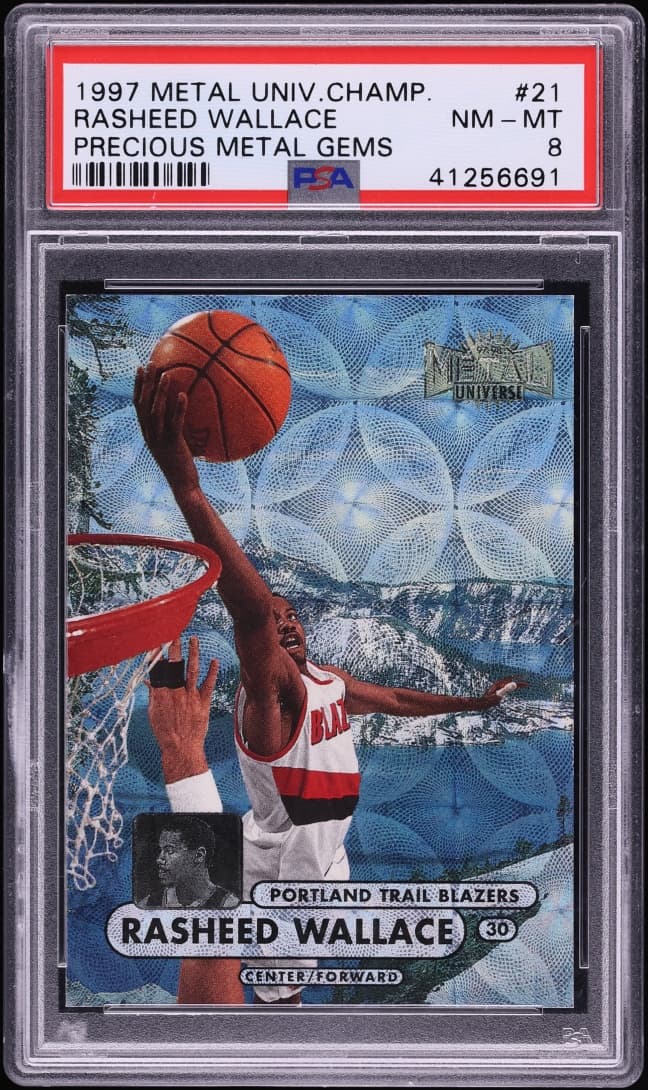 Rasheed Wallace 1997 Metal Universe Championship Precious Metal Gems PMG Rasheed Wallace /50 #21 PSA 8 NM-MT basketball card